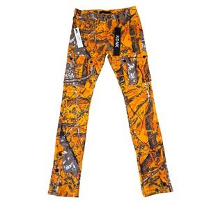 KDNK Mens Stacked Snap Pants Orange Camo KNB3273 Size 30 NWT Street Wear Casual